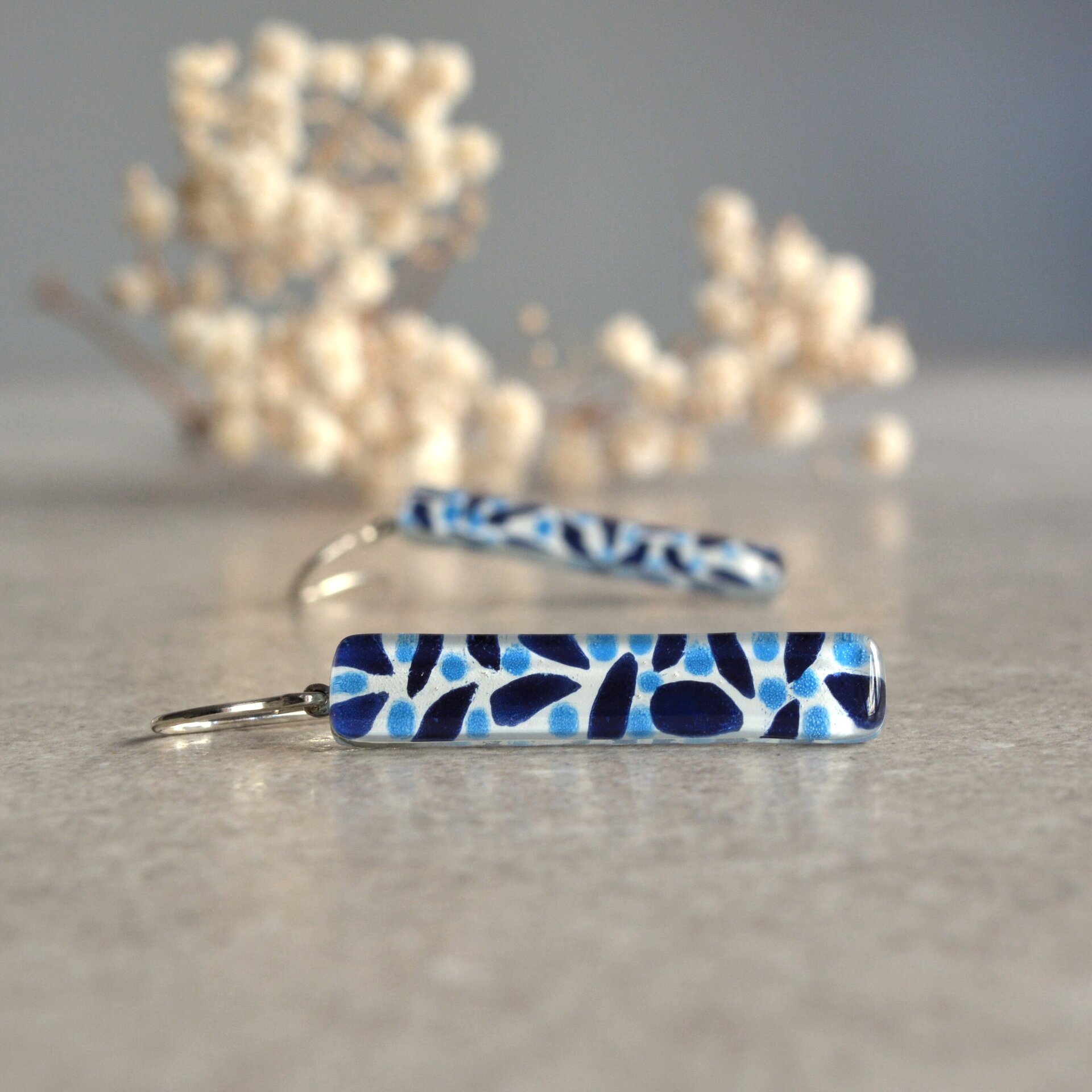 Pendientes largos de vidrio y plata de ley 925 - 6