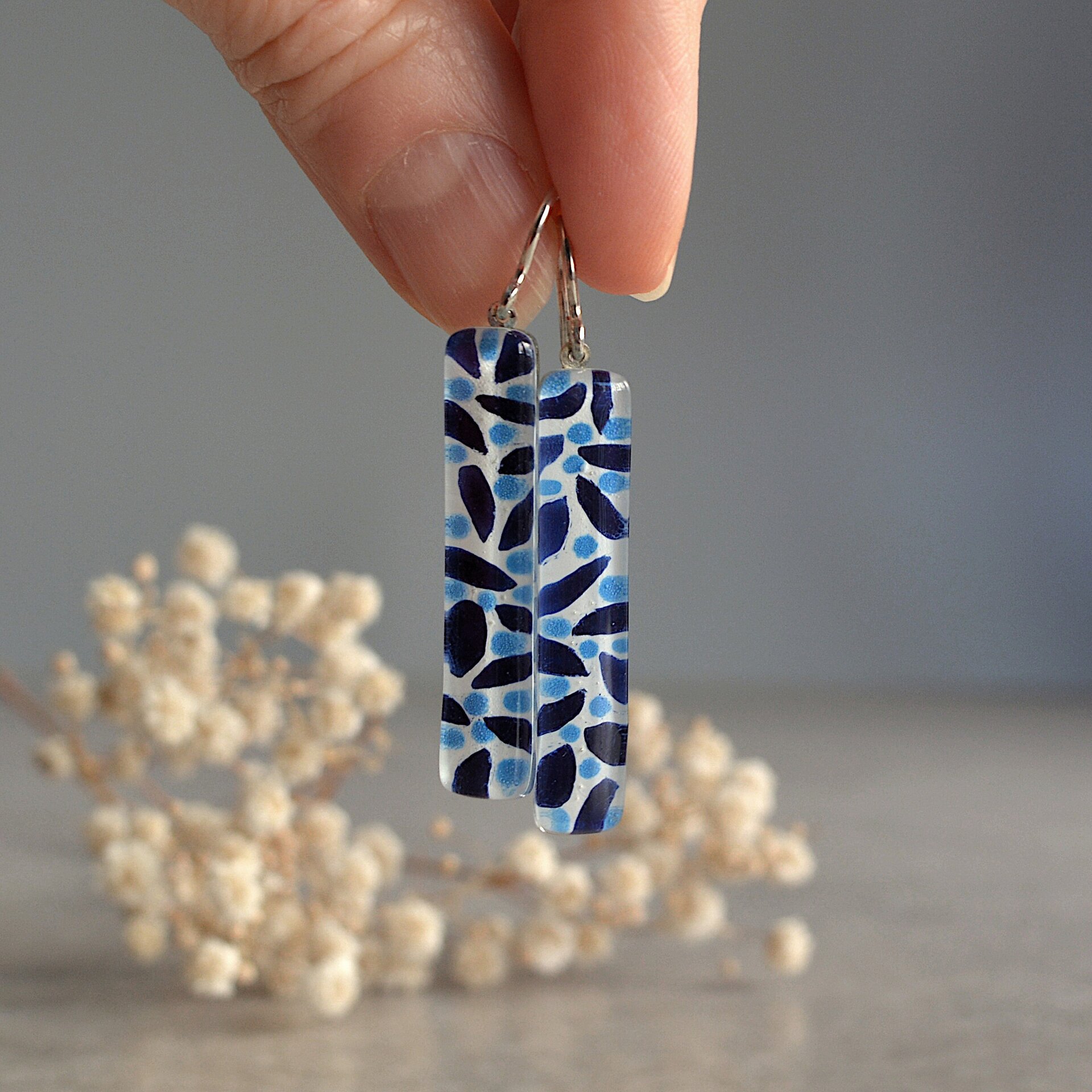 Pendientes largos de vidrio y plata de ley 925 - 5