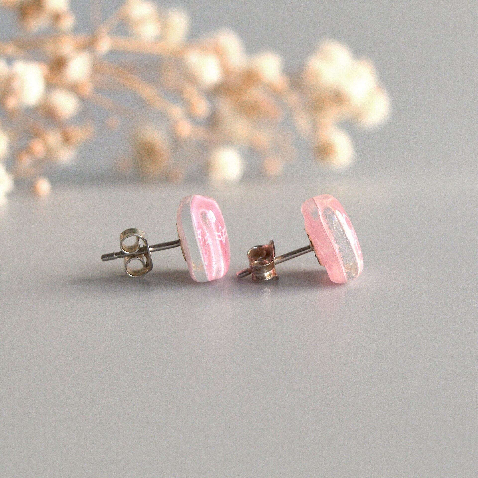 Pendientes Angel y Diablo color rosa, Vidrio y plata de ley - 2