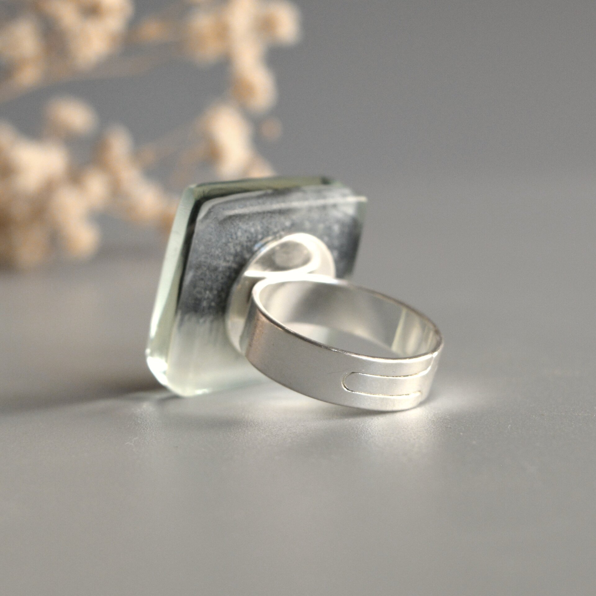 Anillo original con nube de tormenta, Talla ajustable, Diseño cuadrado - 8