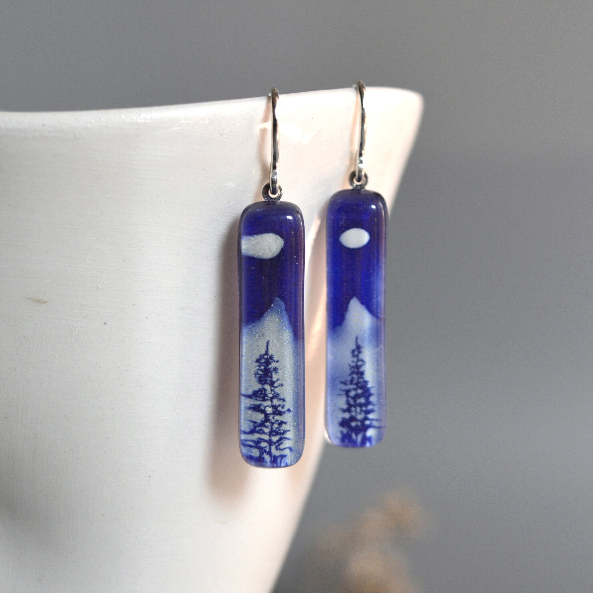 Pendientes colgantes Montaña, Azul cobalto, Vidrio reciclado y plata 925 - 1