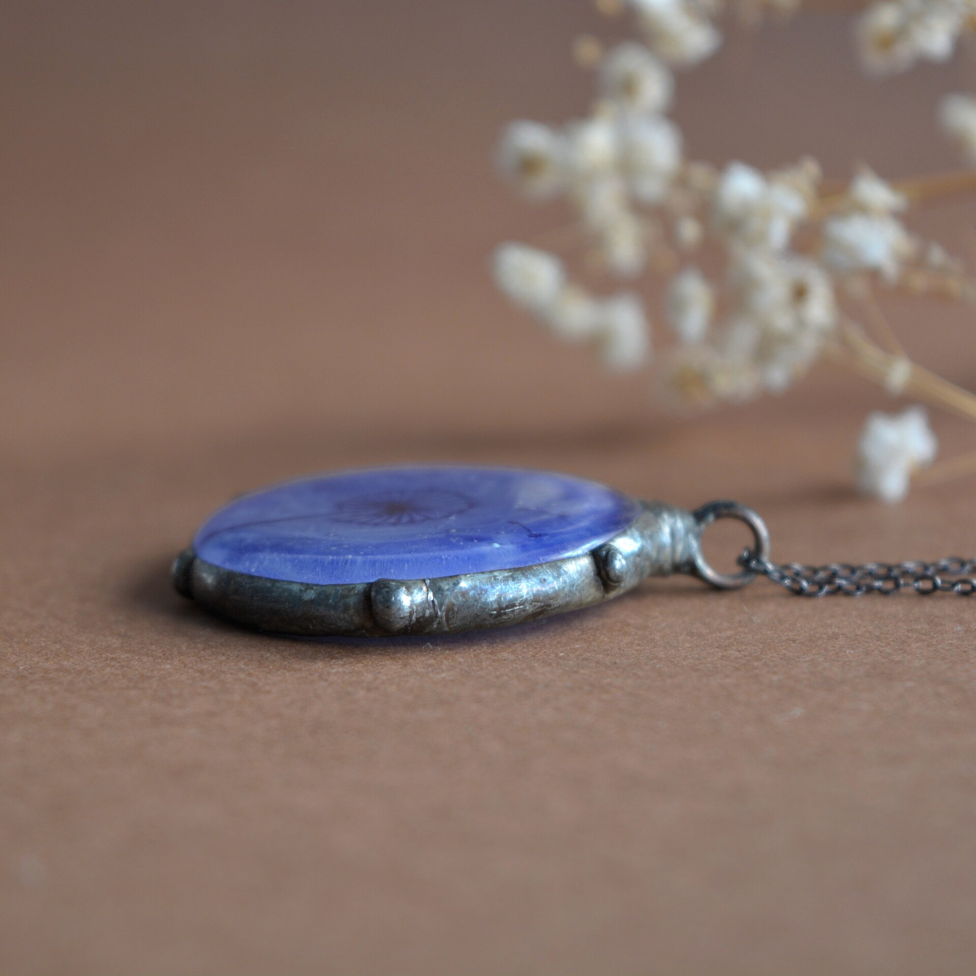 Colgante azul Diente de León, Joyas únicas de vidrio artesanal - 5