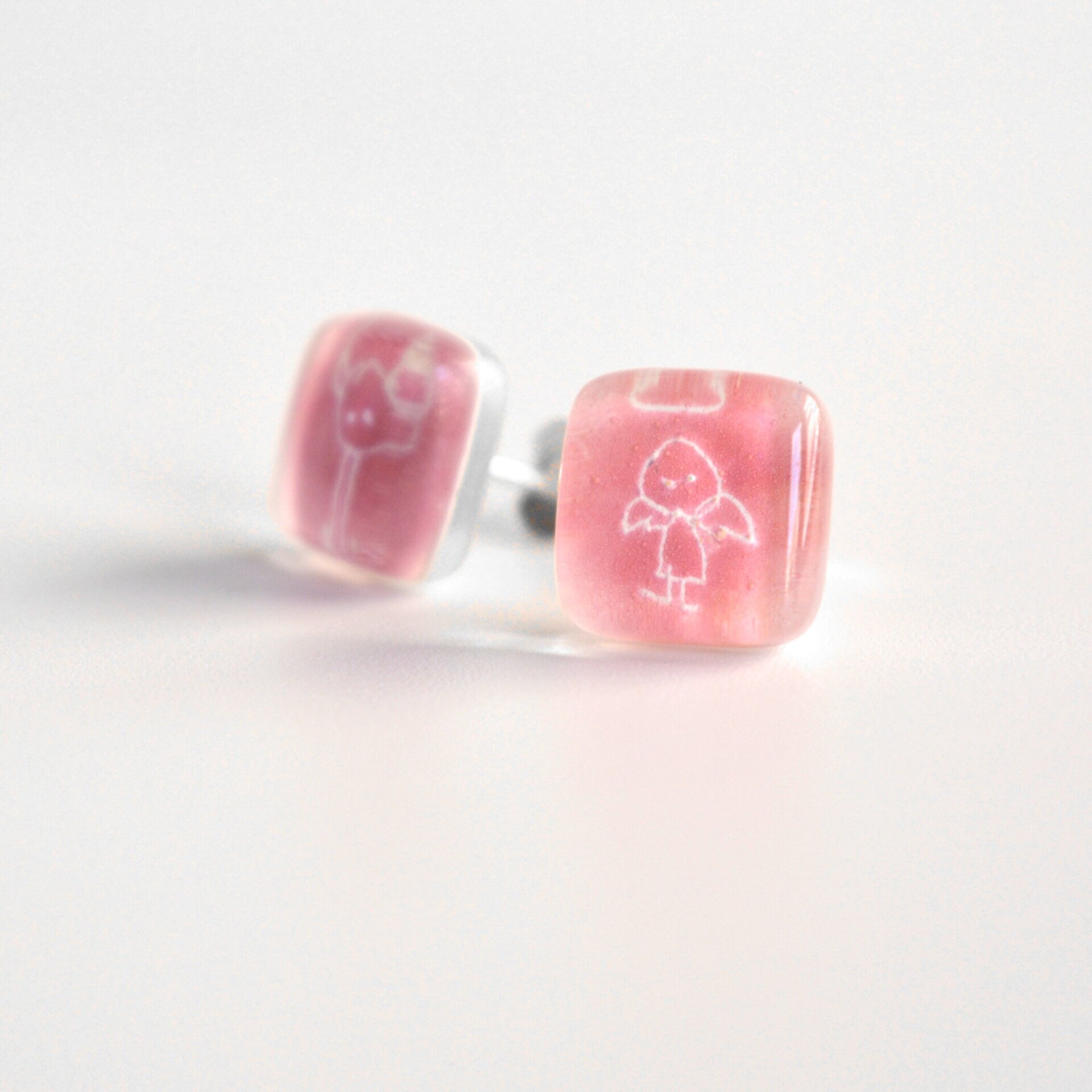 Pendientes Angel y Diablo color rosa, Vidrio y plata de ley - 4