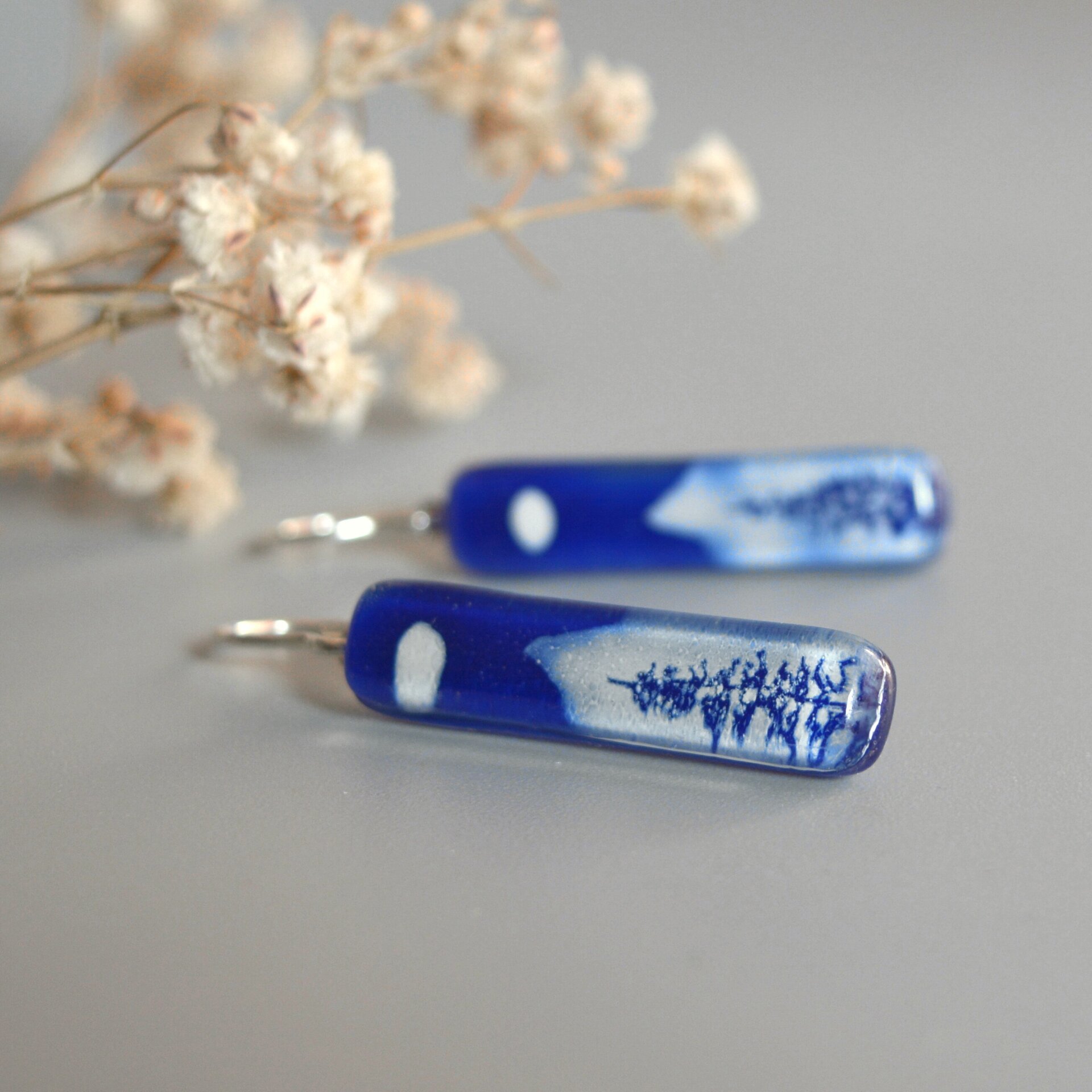 Pendientes colgantes Montaña, Azul cobalto, Vidrio reciclado y plata 925 - 2