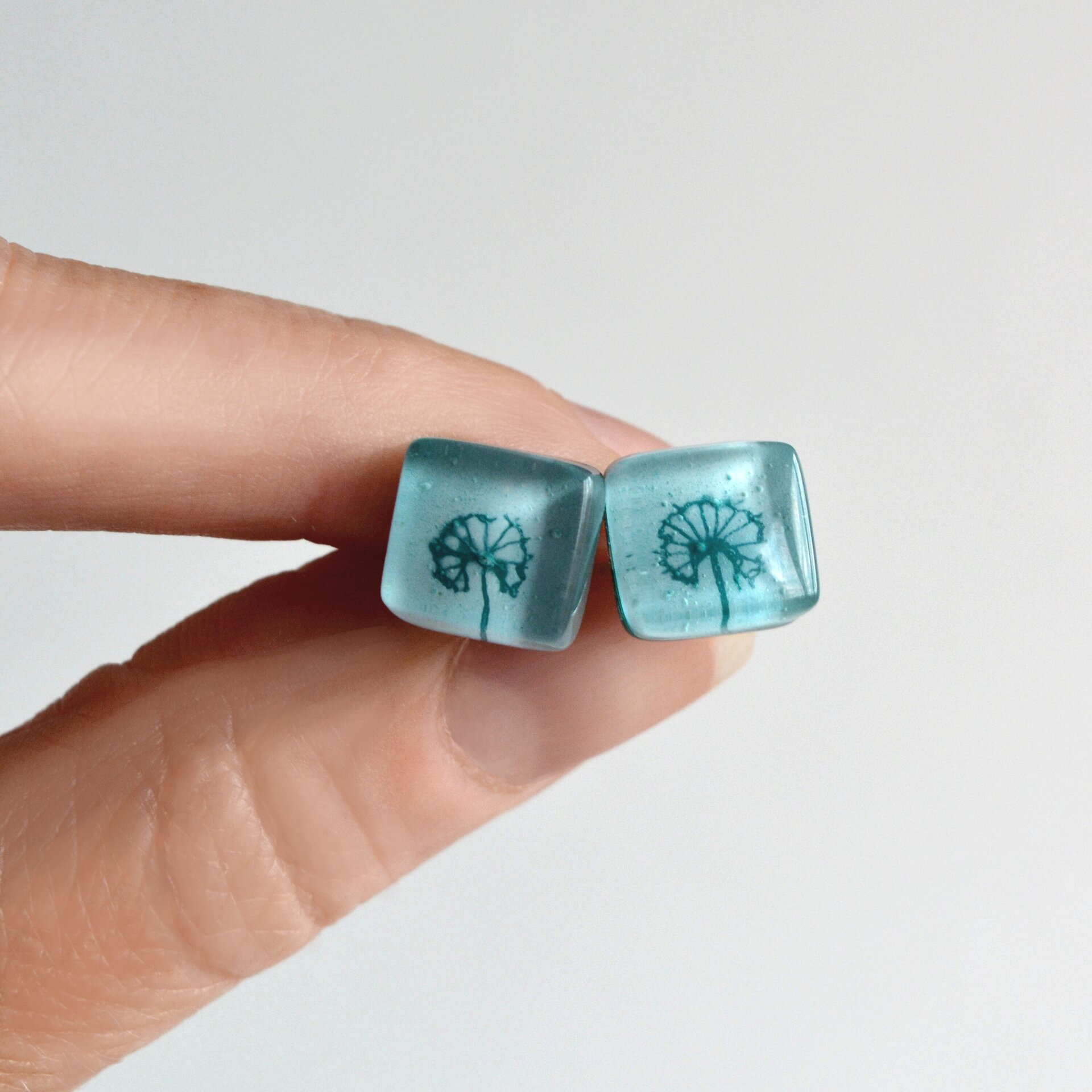 Pendientes con diente de león de vidrio y plata de ley, Color turquesa - 5