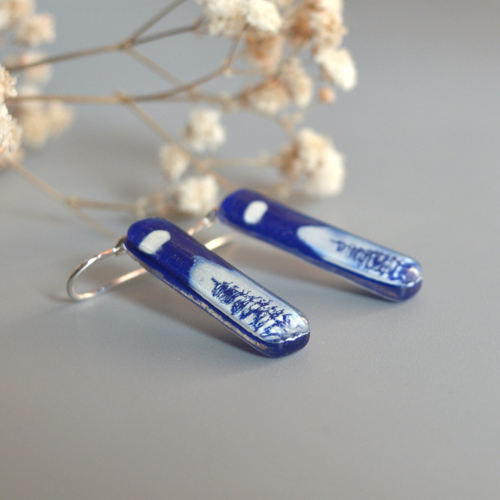 Pendientes colgantes Montaña, Azul cobalto, Vidrio reciclado y plata 925 - 4