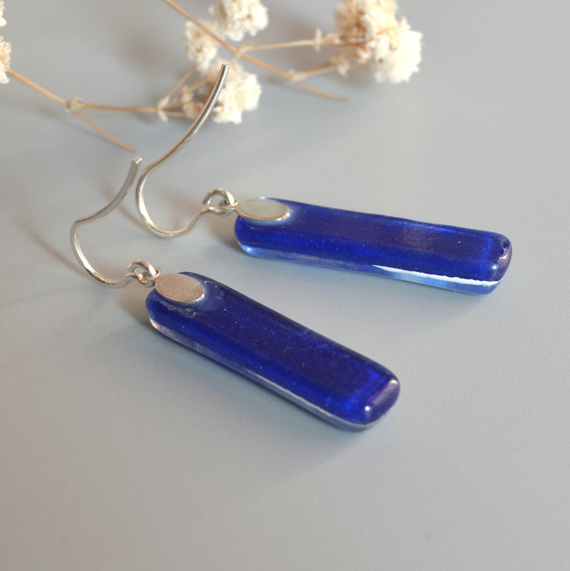 Pendientes colgantes Montaña, Azul cobalto, Vidrio reciclado y plata 925 - 6