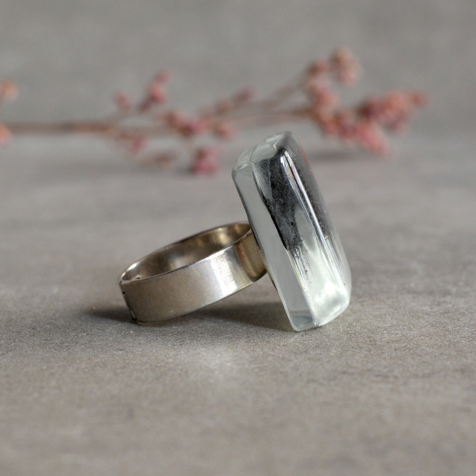 Anillo original con nube de tormenta, Talla ajustable, Diseño cuadrado - 4