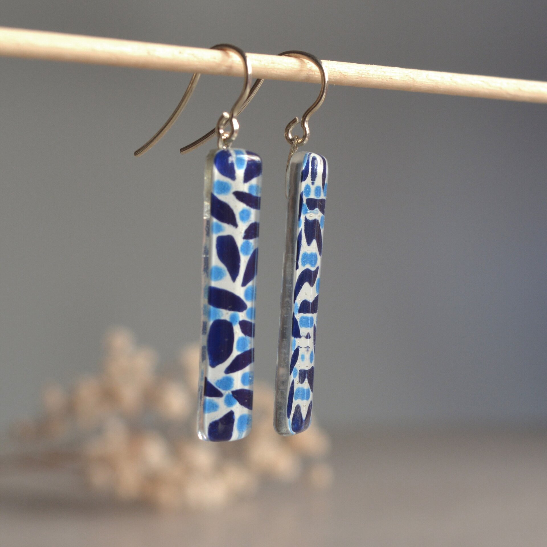Pendientes largos de vidrio y plata de ley 925 - 3