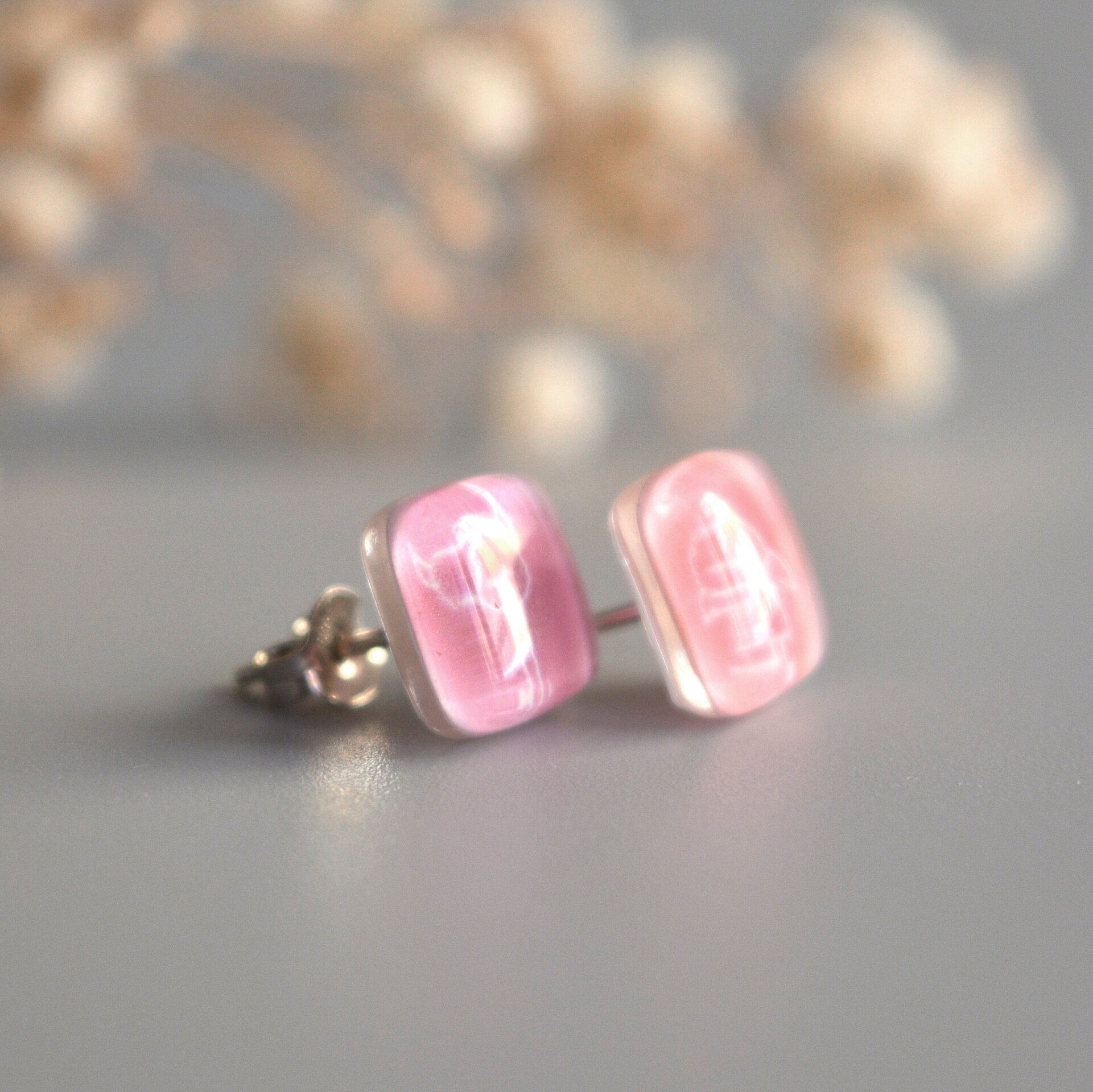 Pendientes Angel y Diablo color rosa, Vidrio y plata de ley - 3