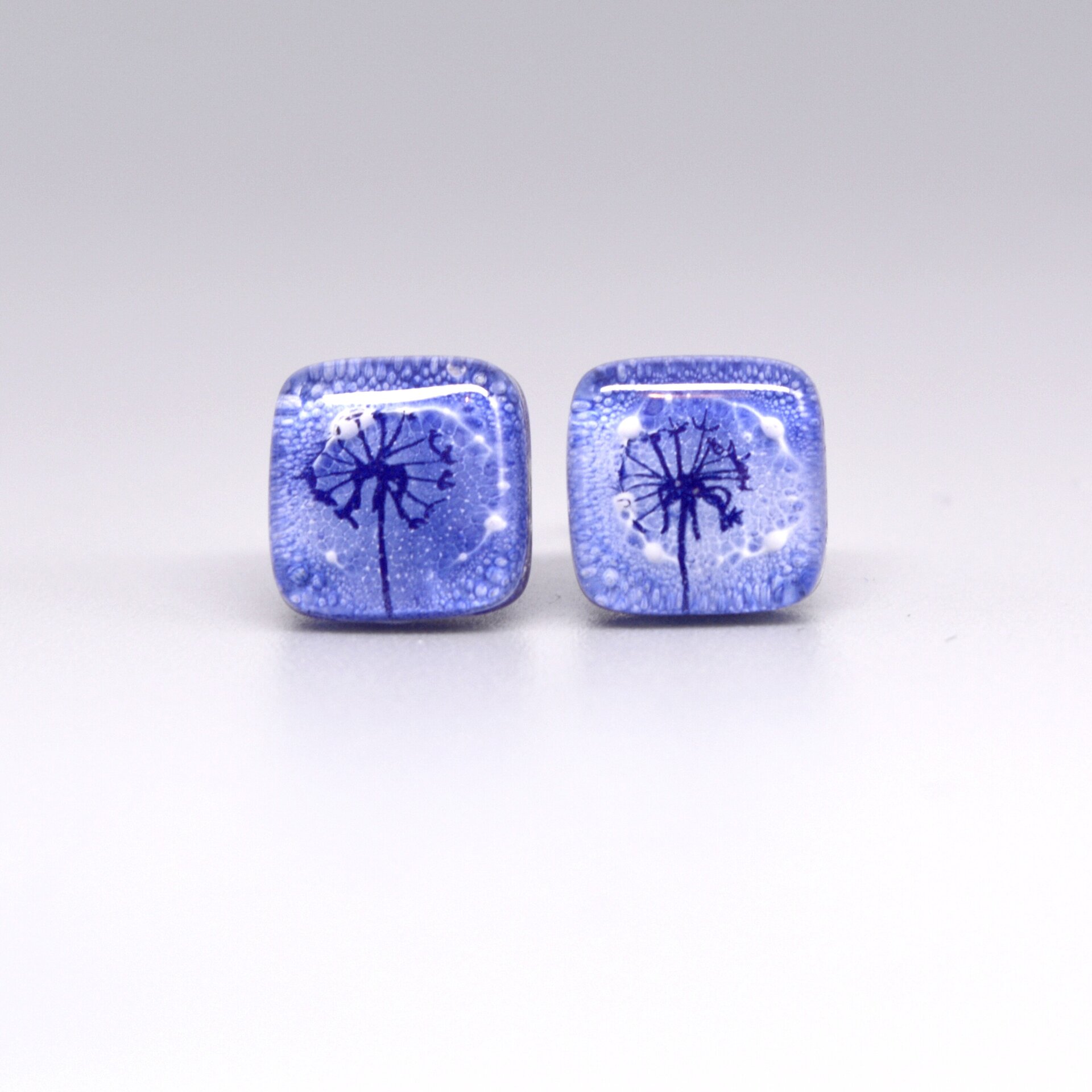 Pendientes con diente de león de vidrio y plata de ley, Color azul - 6