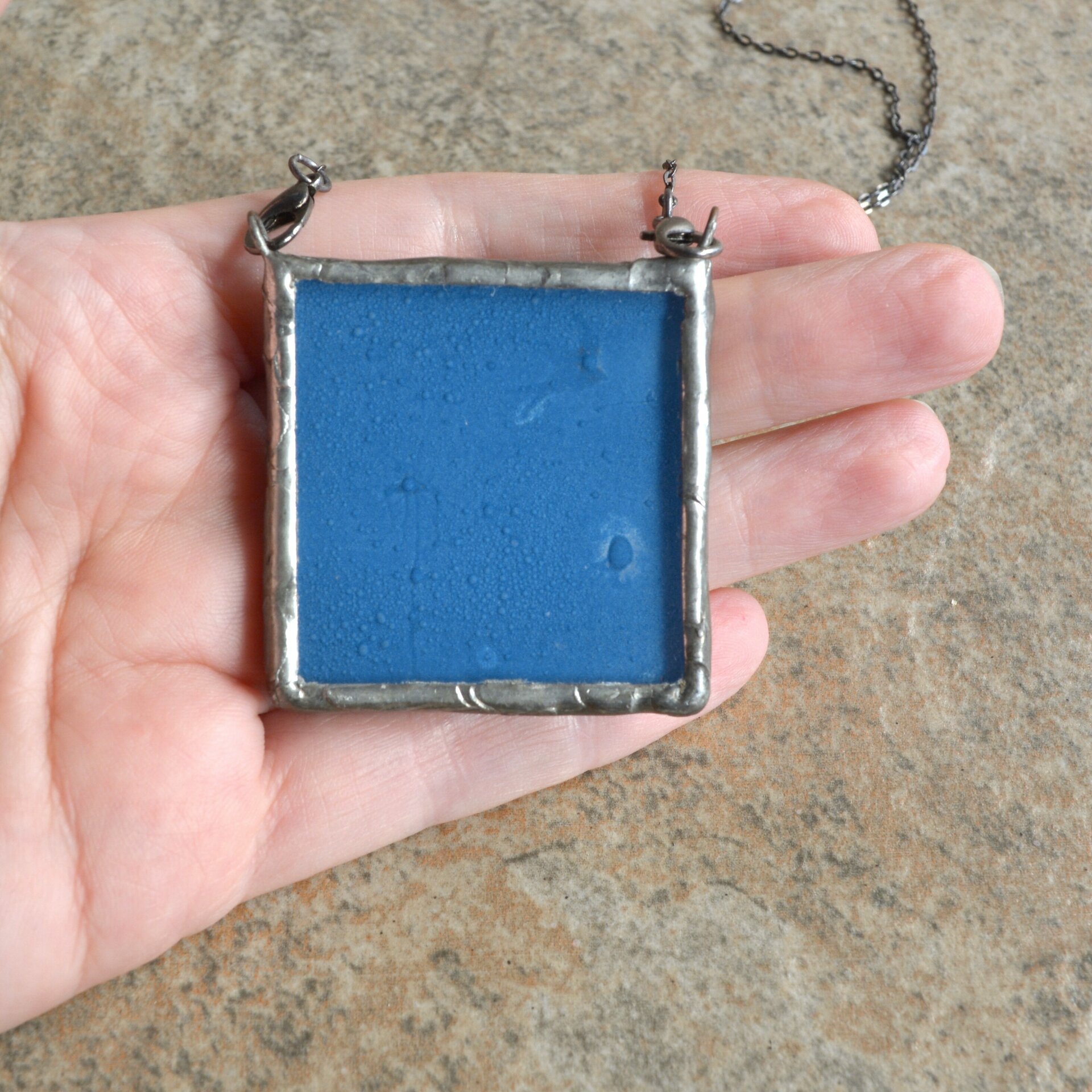 Collar de diente de león azul, colgante de vidrio - 4