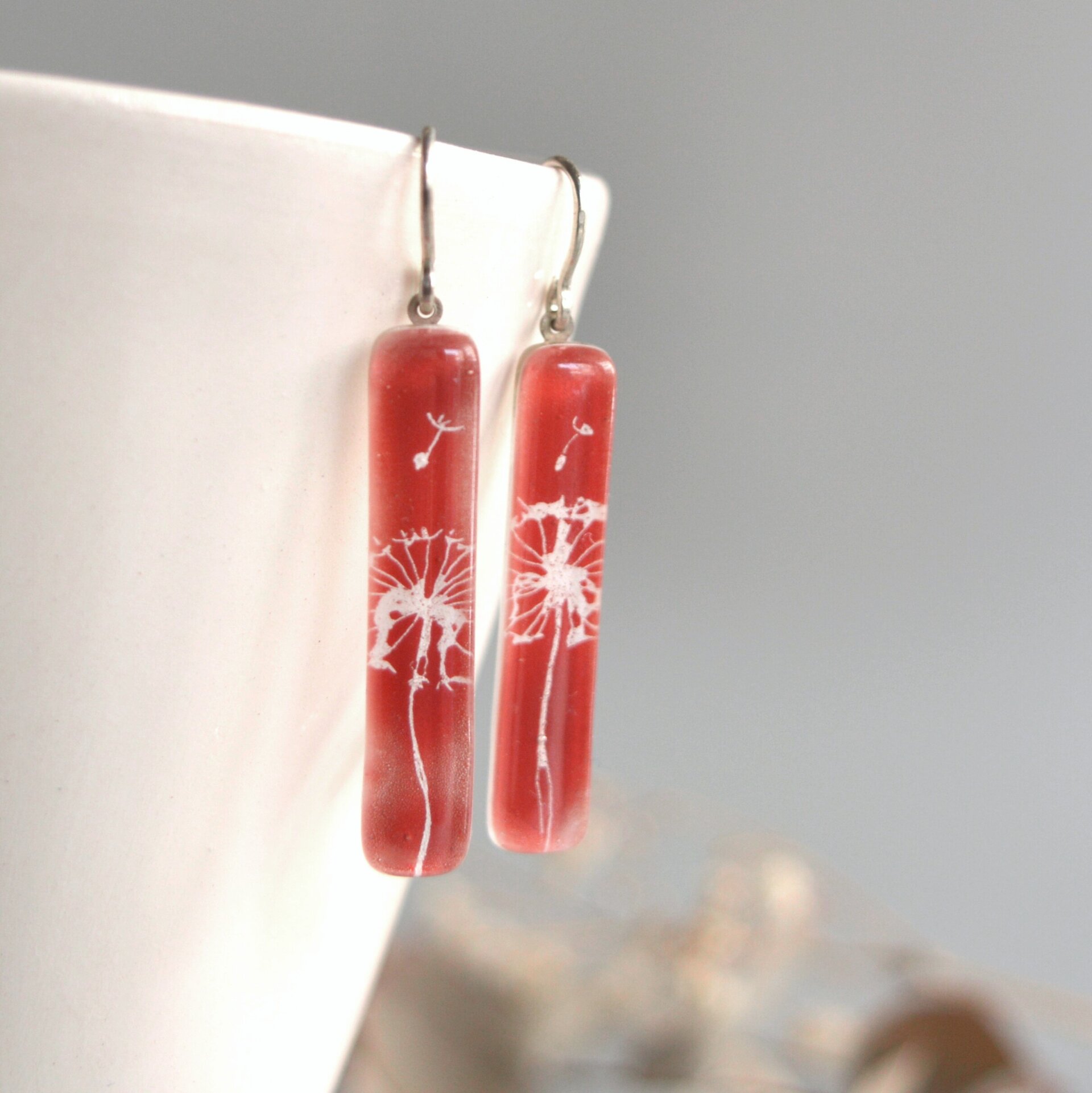 Pendientes rojos Diente de León, Vidrio y plata de ley 925 - 6