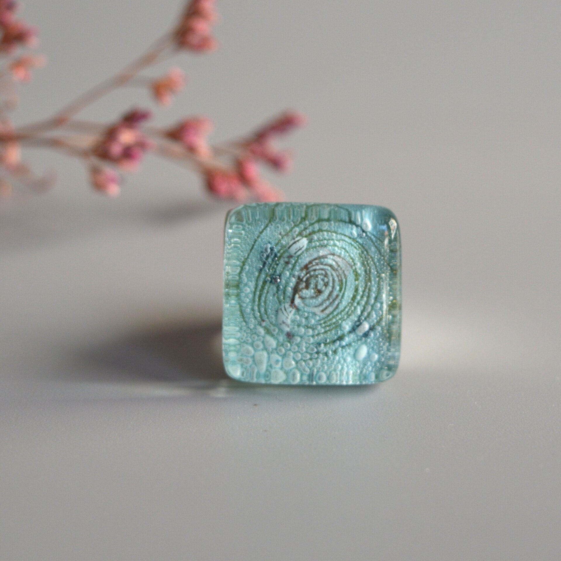 Anillo grande de vidrio verde agua, talla ajustable - 4