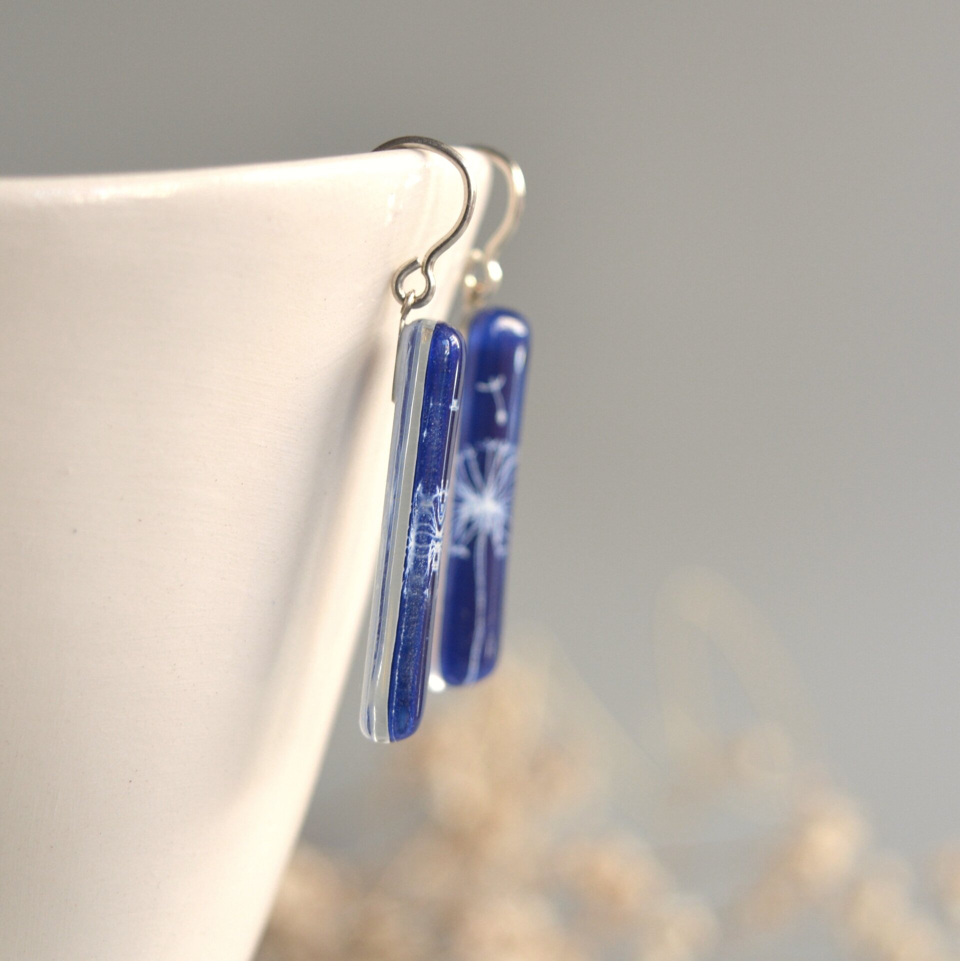 Pendientes diente de león, Vidrio rectangular y plata, Color azul - 6