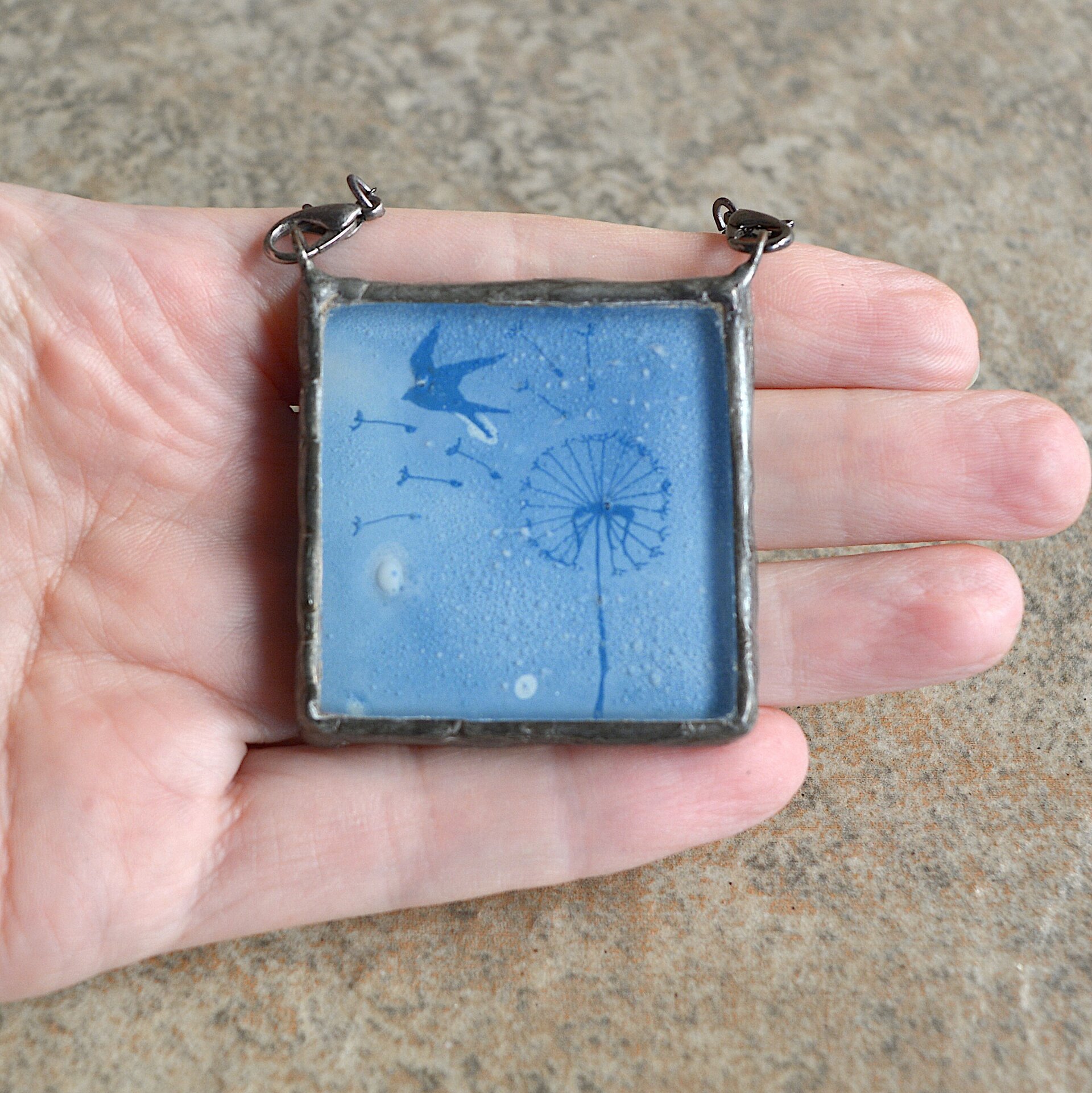 Collar de diente de león azul, colgante de vidrio - 3