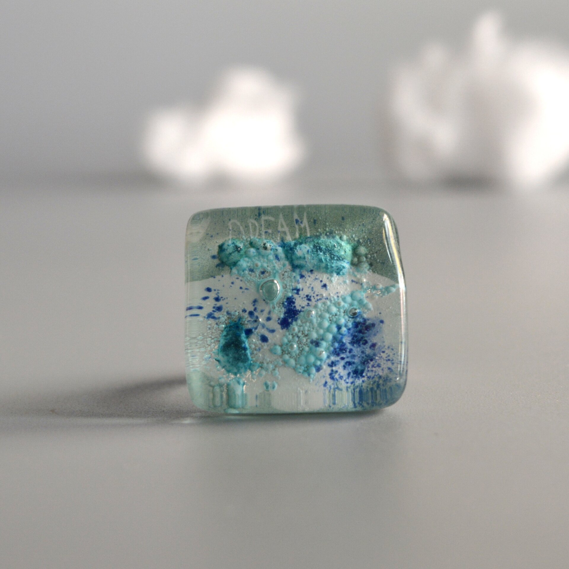 Anillo turquesa con burbujas, Vidrio artesanal, Talla ajustable - 2