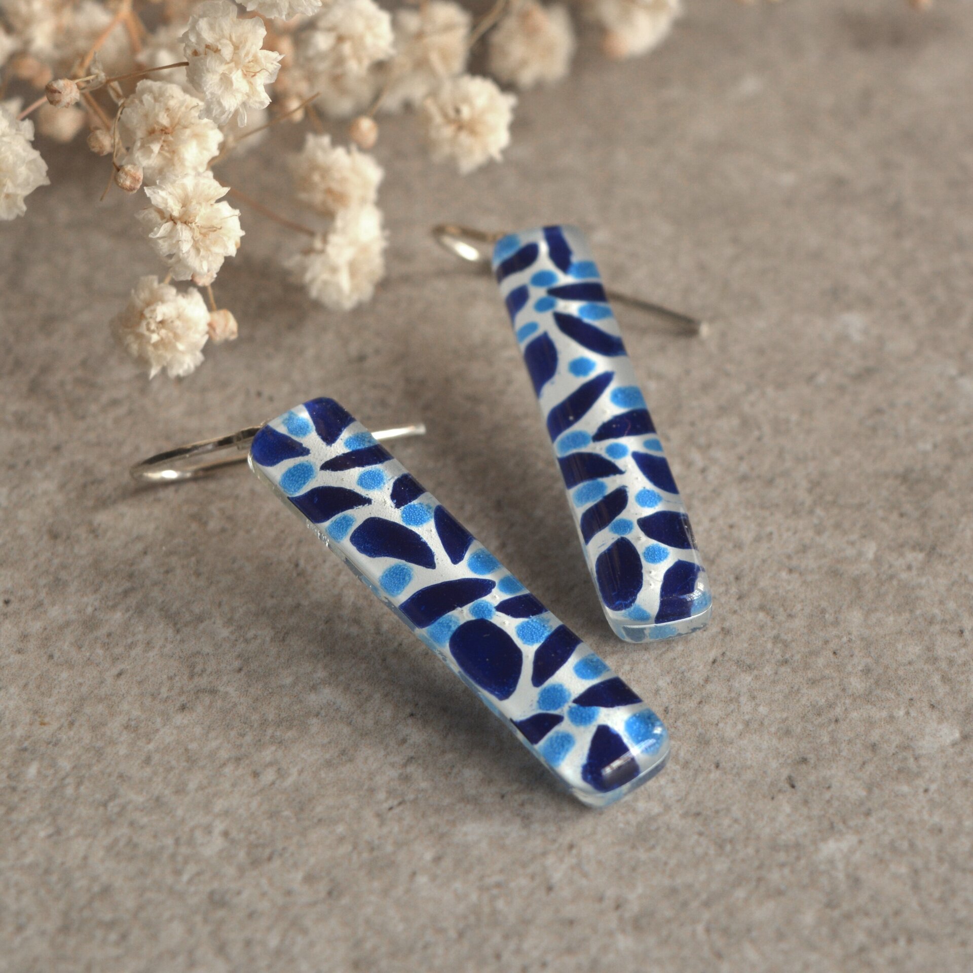 Pendientes largos de vidrio y plata de ley 925 - 2